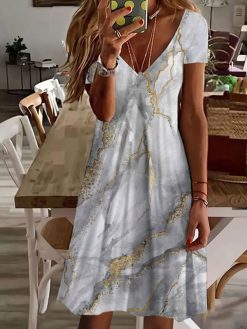 Regular Fit Abstract Vacation Short Sleeve Knit Dress